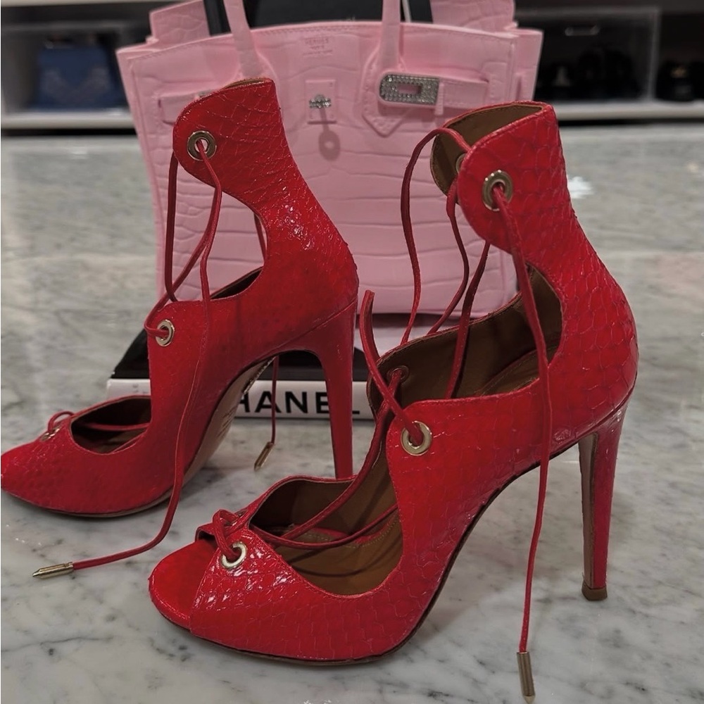 Aquazzura Red Platform Lace-Up Heels
